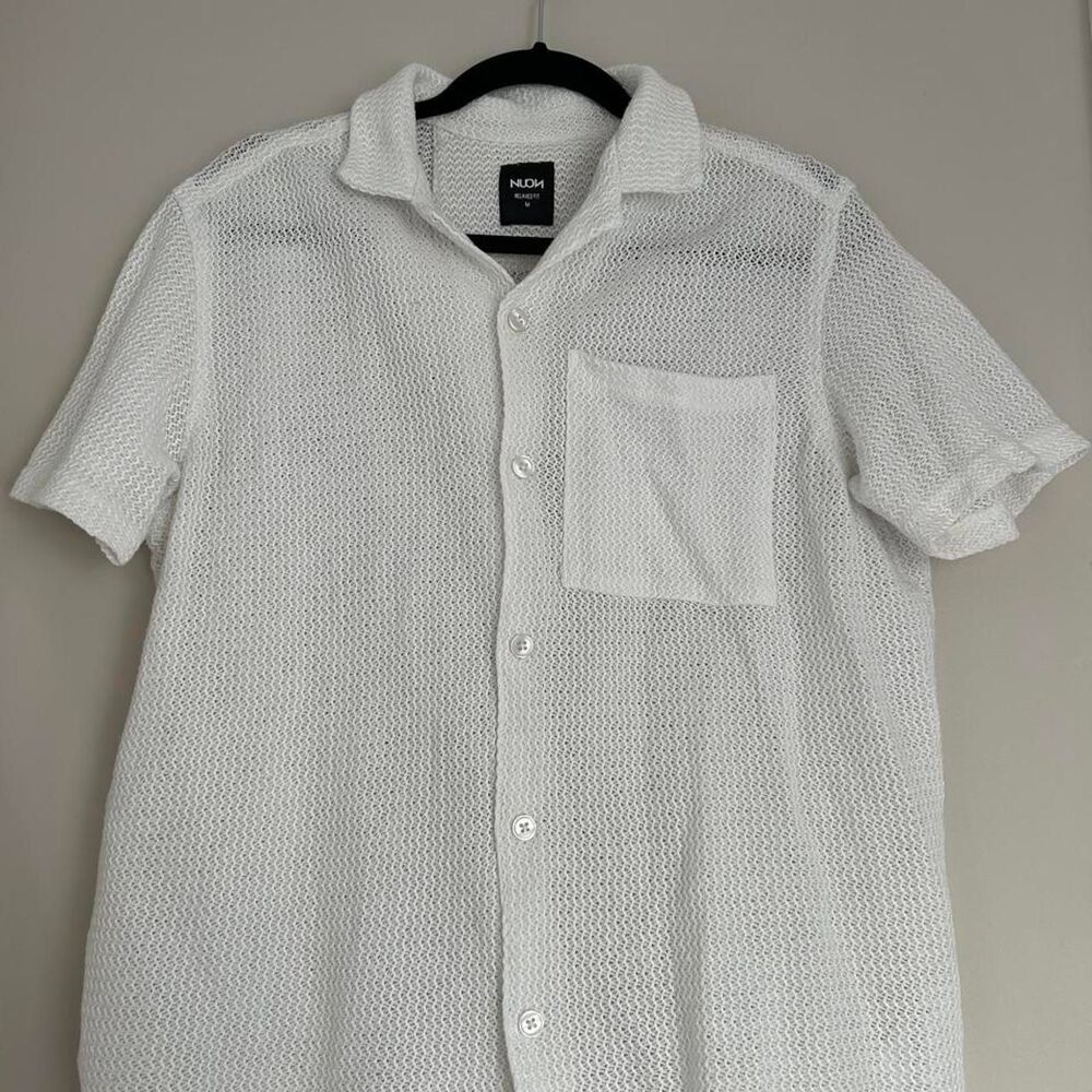 Nuon Men's White open knit button up
